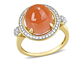 Orange Moonstone and Diamond 14K Yellow Gold Ring 5.04ctw