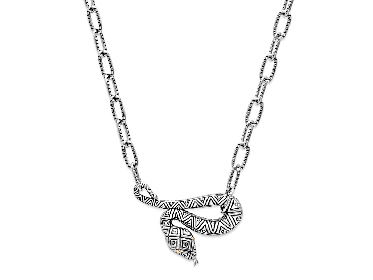 Silver Treasures by Samuel B. Sterling Silver And 18k Yellow Gold Snake Paperclip Chain Necklace