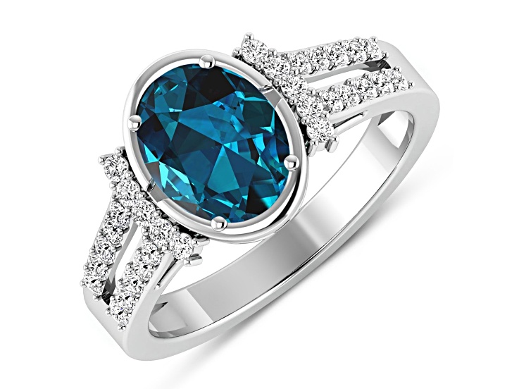 2.2ctw London Blue Topaz and Diamond 14K White Gold Halo Ring