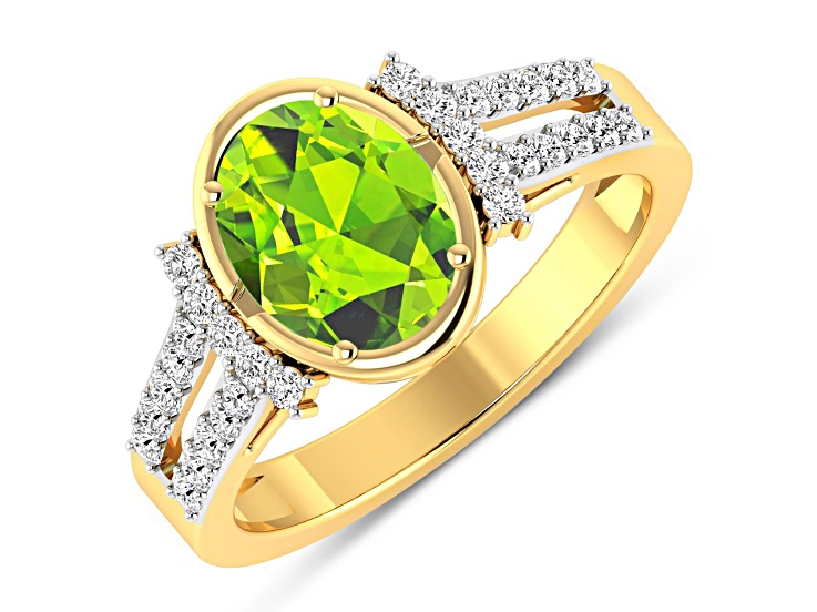 1.9ctw Green Peridot and Diamond 14K Yellow Gold Halo Ring