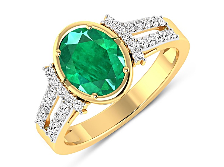1.83ctw Green Emerald and Diamond 14K Yellow Gold Halo Ring