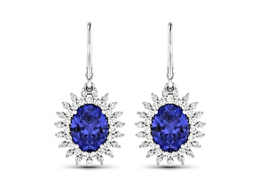 2.82ctw 14K White Gold Tanzanite and White Diamond Halo Earrings