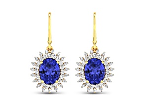 2.82ctw 14K Yellow Gold Tanzanite and White Diamond Halo Earrings