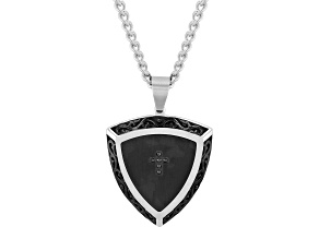 Black Ion-Plated Stainless Steel and Black Diamond Shield Pendant With Chain