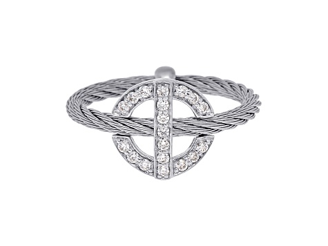 Diamond Stainless Steel and 18K White Gold Cable Band Ring