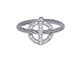 Diamond Stainless Steel and 18K White Gold Cable Band Ring