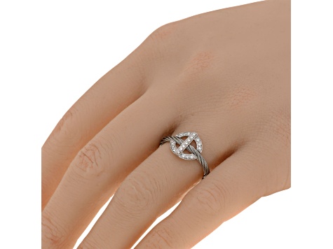 Diamond Stainless Steel and 18K White Gold Cable Band Ring