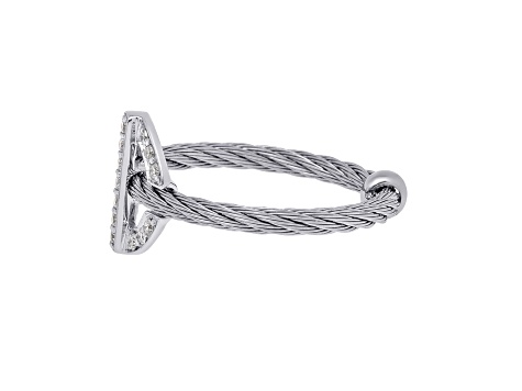 Diamond Stainless Steel and 18K White Gold Cable Band Ring