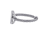Diamond Stainless Steel and 18K White Gold Cable Band Ring
