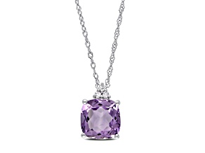 Amethyst & Diamond 10K White Gold Pendant With Chain 1.78ctw