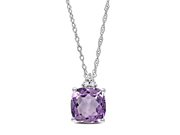 Picture of Amethyst & Diamond 10K White Gold Pendant With Chain 1.78ctw