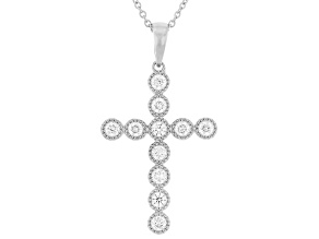 White Lab-Grown Diamond F-G SI Rhodium Over Sterling Silver Cross Pendant With Cable Chain 0.75ctw