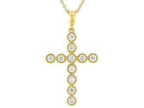 White Lab-Grown Diamond F-G SI 14K Gold Over Sterling Silver Cross Pendant With Cable Chain 0.75ctw
