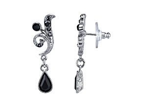 1928 Jewelry Silver-Tone Black and Hematite Color Crystal Vine Drop Earrings