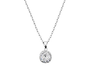 Cubic Zirconia, Rhodium Plated Over Bronze Round Pendant w/ Necklace, 1.60 carats