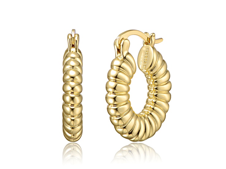 14K Gold Plated over Brass Tubular Ribbed Round Hoop Earrings