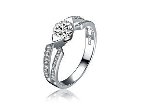 Clear Moissanite, White Gold Plated over Sterling Silver Cocktail Ring