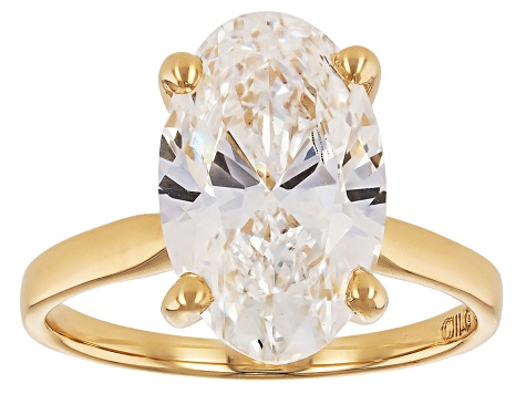 Certified Oval White Lab-Grown Diamond F VS1 14K Yellow Gold Solitaire Ring 4.00ct
