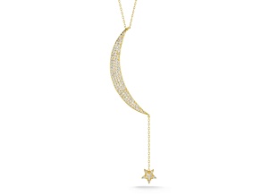 Sterling Statements 14K Yellow Gold Over Sterling Silver Pave Moon Necklace with Star Drop