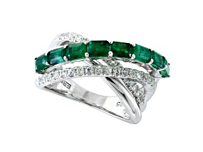 EFFY Sterling Silver Emerald and White Sapphire Crossover Ring, 1.99ctw