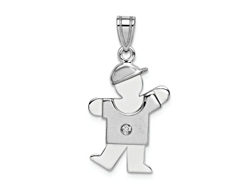 Picture of Rhodium Over 14k White Gold Satin Diamond Kid with Hat Pendant