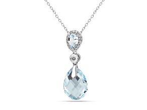 Sky Blue Topaz Checkerboard Pear Shaped Rhodium Over Sterling Silver Teardrop Necklace
