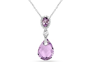 Amethyst Checkerboard Pear Shaped Rhodium Over Sterling Silver Teardrop Necklace