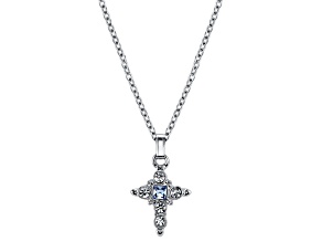 Symbols Of Faith Silver Tone Brass Light Blue Crystal Cross Pendant With Chain 16 Inch Adjustable