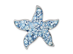 Rhodium Over Sterling Silver Polished Crystal Starfish Chain Slide Pendant