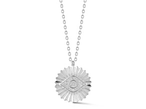 Sterling Statements Rhodium Over Sterling Silver Cubic Zirconia Fluted Evil Eye Medallion Necklace