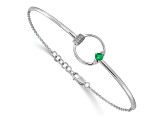 Rhodium Over 14k White Gold Diamond and Lab Created Emerald Circle Bracelet