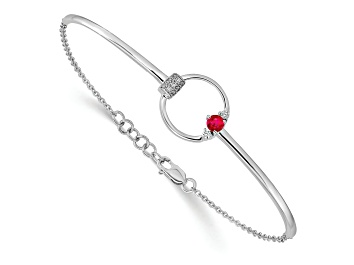 Picture of Rhodium Over 14k White Gold Polished Diamond and Ruby Circle Bracelet