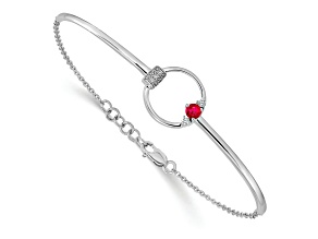 Rhodium Over 14k White Gold Polished Diamond and Ruby Circle Bracelet
