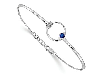 Picture of Rhodium Over 14k White Gold Diamond and Blue Sapphire Circle Bracelet
