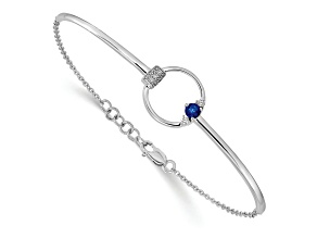 Rhodium Over 14k White Gold Diamond and Blue Sapphire Circle Bracelet
