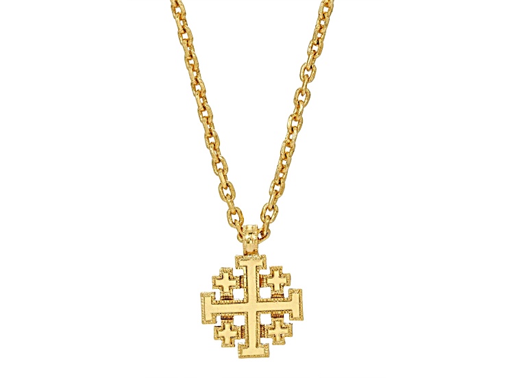 Symbols Of Faith Gold Tone Brass Jerusalem Cross Pendant With Chain 18 Inch