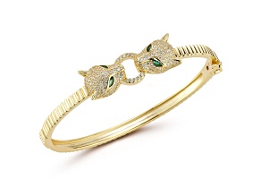 Rachel Zoe 14K Yellow Gold Over Sterling Silver Pave Double Panther Head Bangle Bracelet