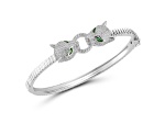 Rachel Zoe Rhodium Over Sterling Silver Pave Double Panther Head Bangle Bracelet