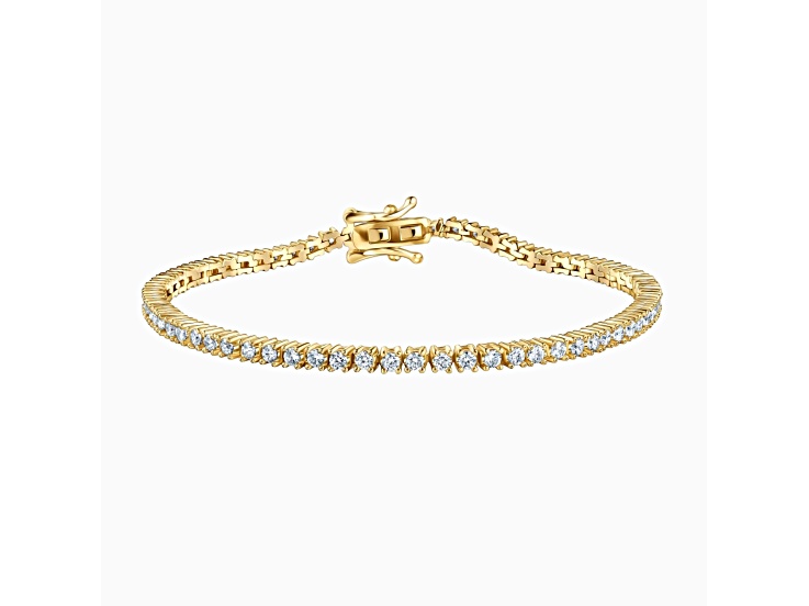 14K Yellow Gold Over Sterling Silver 2MM Cubic Zirconia Tennis Bracelet Size - 7 Inches