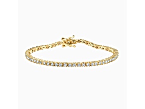 14K Yellow Gold Over Sterling Silver 2MM Cubic Zirconia Tennis Bracelet Size - 7 Inches