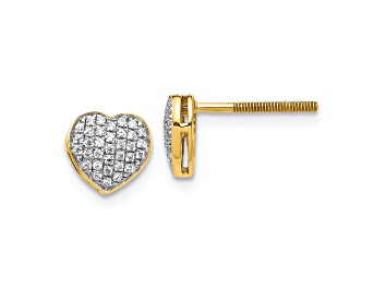 Picture of 14k Yellow Gold and Rhodium Over 14k Yellow Gold 6mm Diamond Heart Stud Earrings