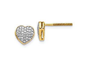 14k Yellow Gold and Rhodium Over 14k Yellow Gold 6mm Diamond Heart Stud Earrings