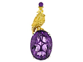 Purple Brazilian Amethyst Rhodium & 24k Gold Over Palladium Silver Bird Brooch/Pendant 51.79ctw