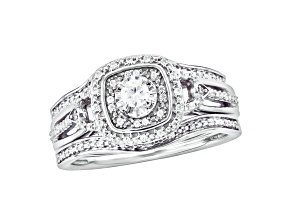 Diamond Sterling Silver Double Square Frame Bridal Ring Set 0.25ctw