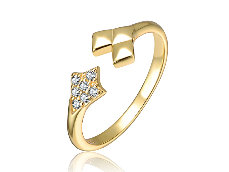 Clear Cubic Zirconia, 14K Gold Plated over Brass with Studded Arrowhead Design Ring for Kids