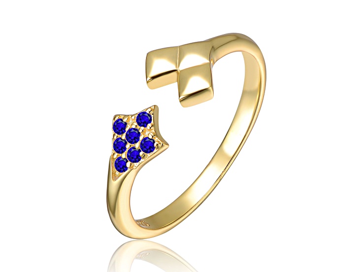 Sapphire Blue Cubic Zirconia, 14K Gold Plated over Brass with Studded Arrowhead Design Ring for Kids