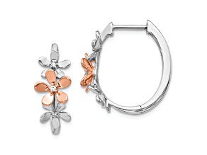 14K Rose Gold and 14K White Gold Flower Hoop Earrings with Diamond