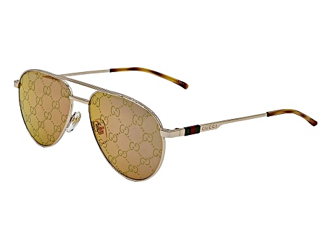 Gucci Gold Tone Aviator Frame / Brown Logo Mirrored Lenses Sunglasses