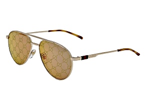 Gucci Gold Tone Aviator Frame / Brown Logo Mirrored Lenses Sunglasses