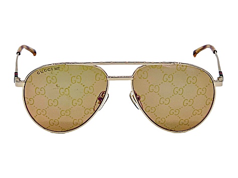 Gucci Gold Tone Aviator Frame / Brown Logo Mirrored Lenses Sunglasses
